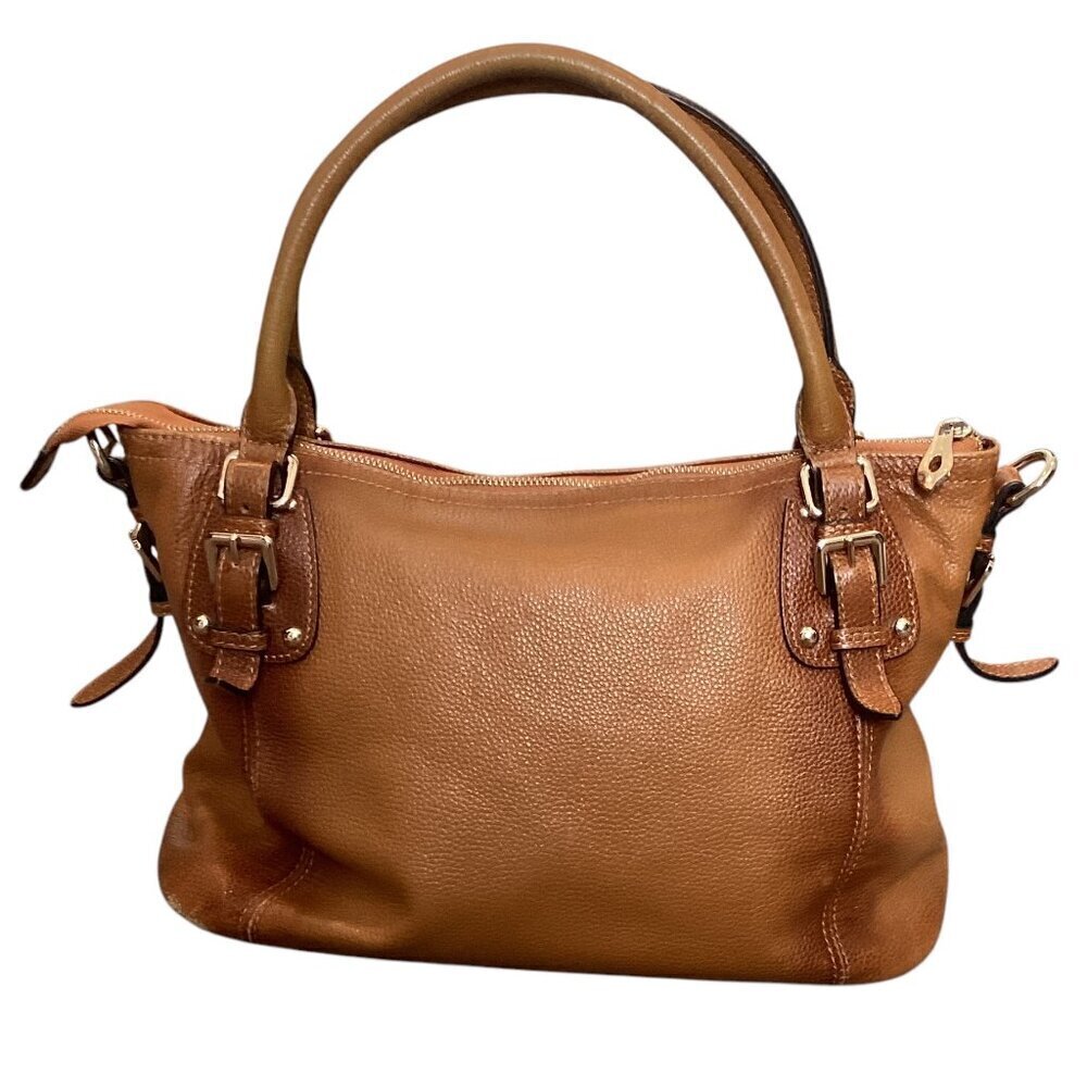 KATTEE Sorrel Brown Pebbled‎ Leather Satchel Top Handle Bag Large #324A